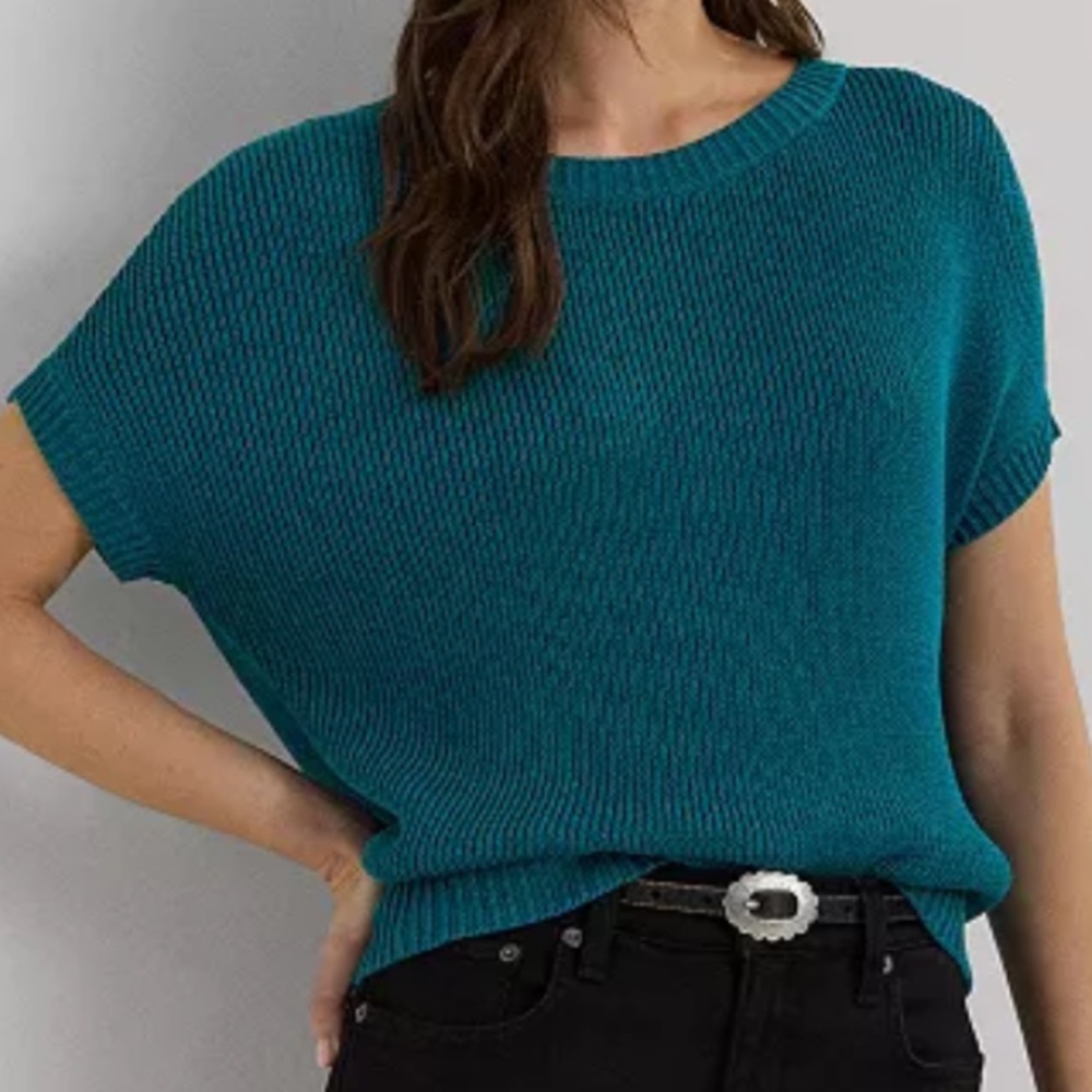 NWT Lauren Ralph Lauren 3X Rib Knit Short Dolman Sleeve Sweater Cotton Blend